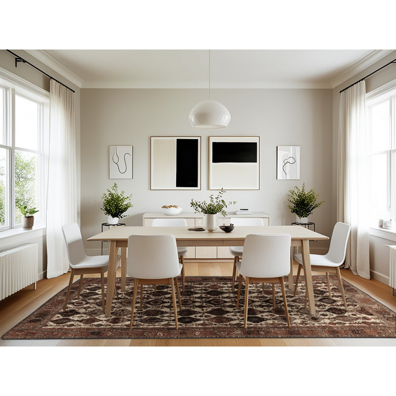 Machine Washable Persian Black Area Rug, Rectangle 7' x 10'
