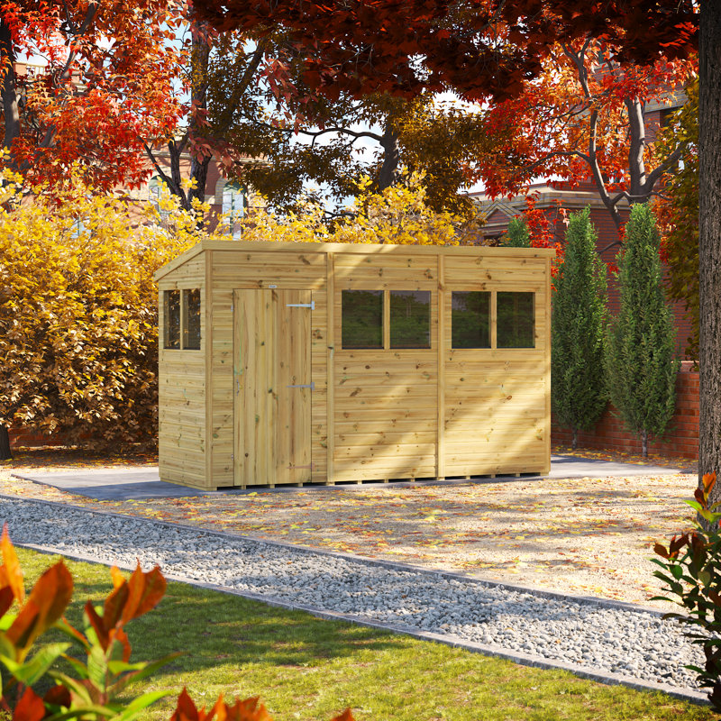 Powersheds 12 x 4ft Premium Pressure Treated Timber Pent Garden Shed