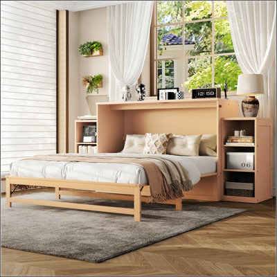 Queen Size Murphy Bed With Spacious Storage Drawers And Shelves, For Guest Rooms And Compact Bedrooms