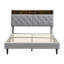 Très grande base de lit tapissier très grand avec tête de lit en lin capitonnée, charge USB et poches latérales, gris foncé-1515810304-1515810306