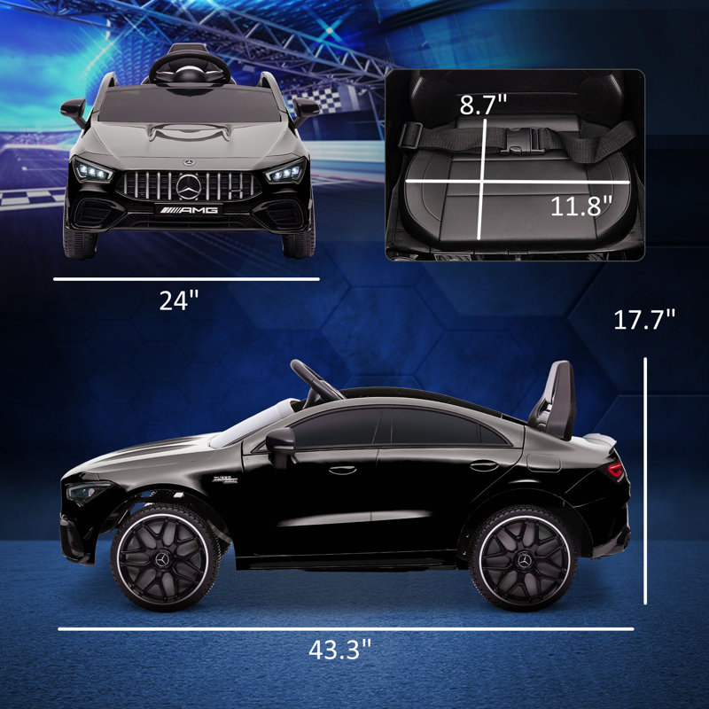 Qaba Mercedes-Benz AMG CLA 45 Licensed 12V Kids Electric Car, Battery Powered Ride on Car with Remote Control, Transport Wheels, Spring Suspension, LED Lights, Music Horn, Black