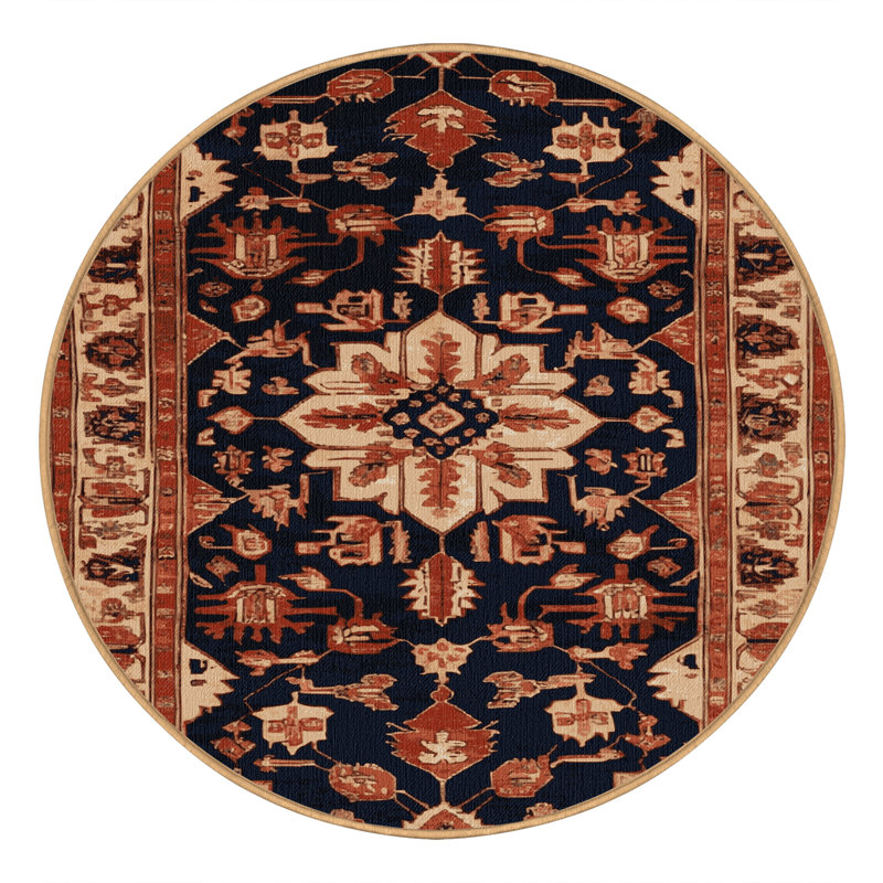 Machine Washable Persian Brown Area Rug, Round 8'