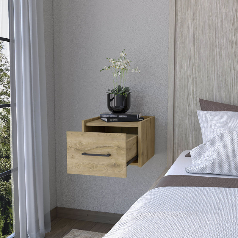 Table de chevet flottante pour chambre à coucher, tiroir simple, tablette supérieure, peu encombrante, assemblage facile, finition H 9,8 po x l 13,8 x P 13,2 po