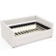 Lin beige, rembourré, lit double, lit gigogne, rayures verticales, sièges ergonomiques, chambre à coucher, lit de jour de bureau avec tissu en lin, expérience de sommeil confortable, convient au café et au salon