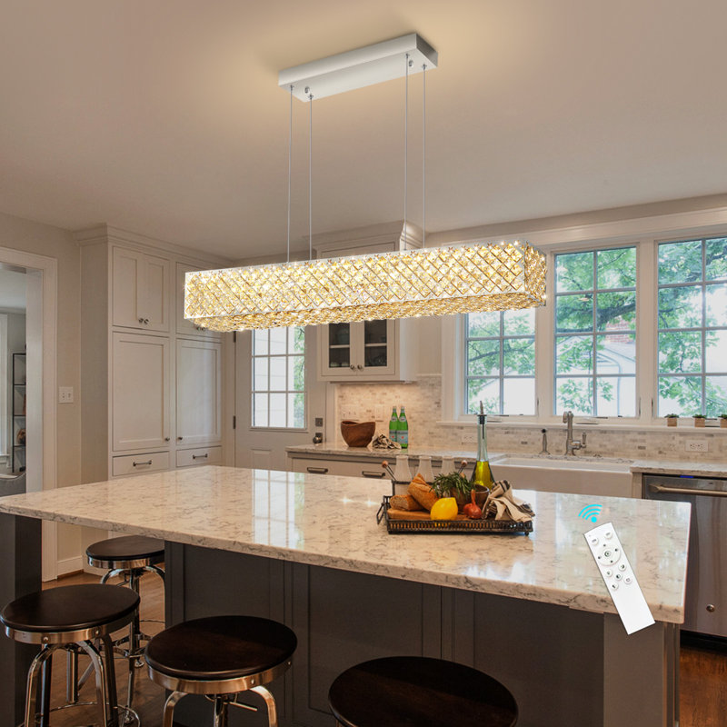 Glam Rectangular Dimmable Led Crystal Chandelier, Silver