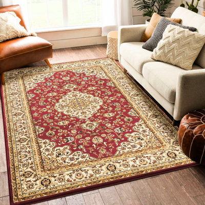 Tapis rouge en polypropylène rouge 10 po X 3 avec médaillon élégant pour un style durable dans n'importe quelle pièce