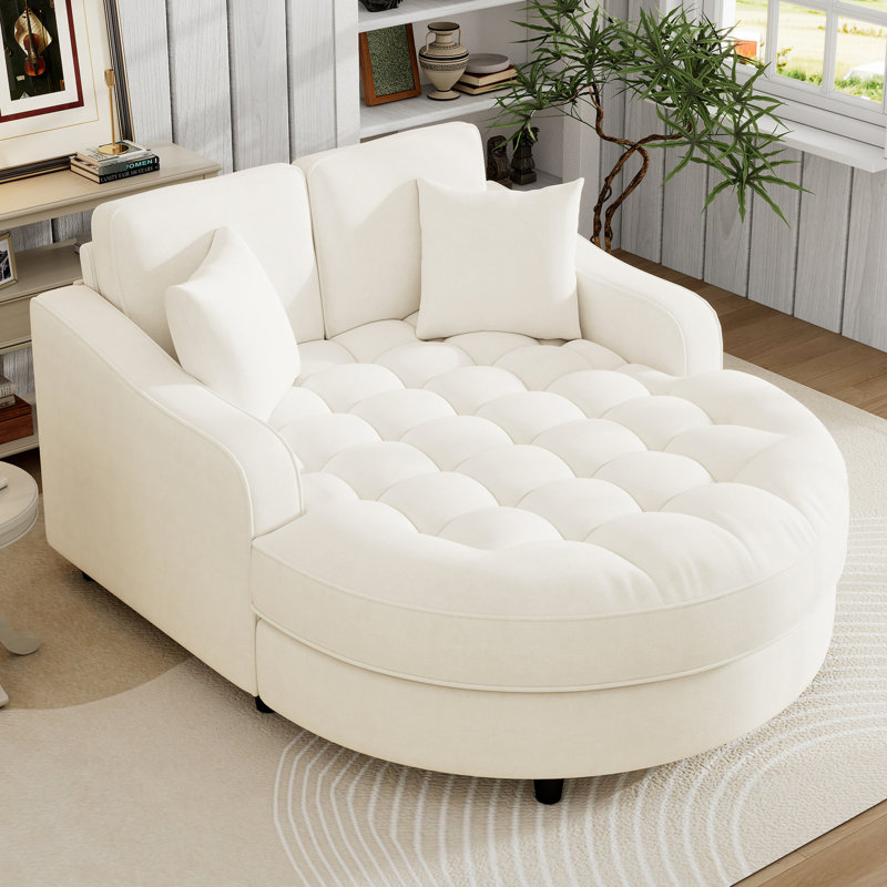 Chaise moderne de 55 po en beige. Siège pour un maximum de confort. Oreillers détachables. Chenille douce. Fabrication. Lit de détente à haute mousse, espace généreux. Tissu en chenille. Structure robuste. Coussin