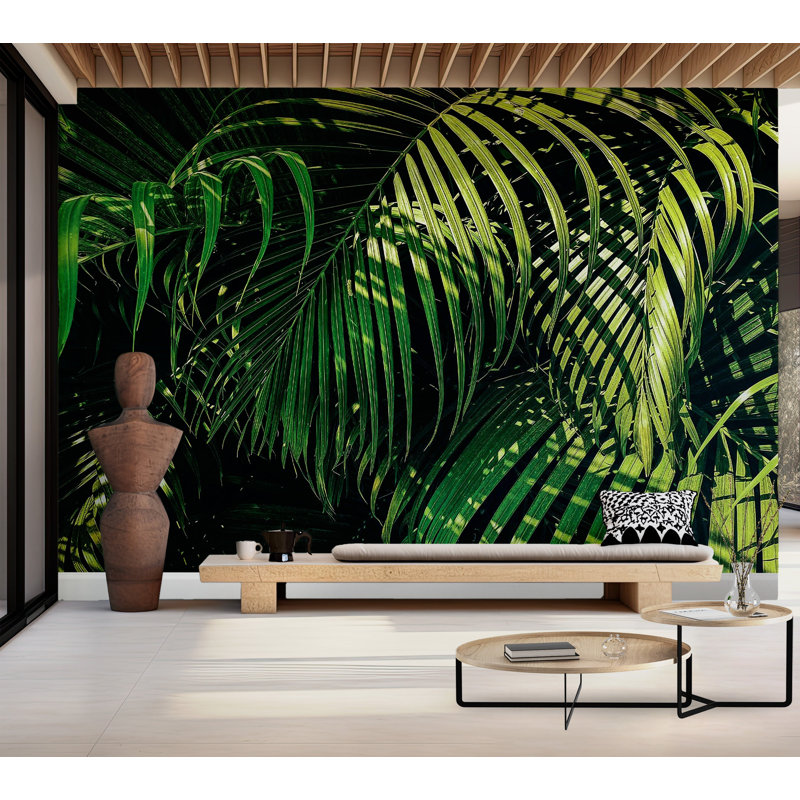 Murale pelez et collez de qualité supérieure - Feuilles vertes tropicales, L 60 po x L 40 po
