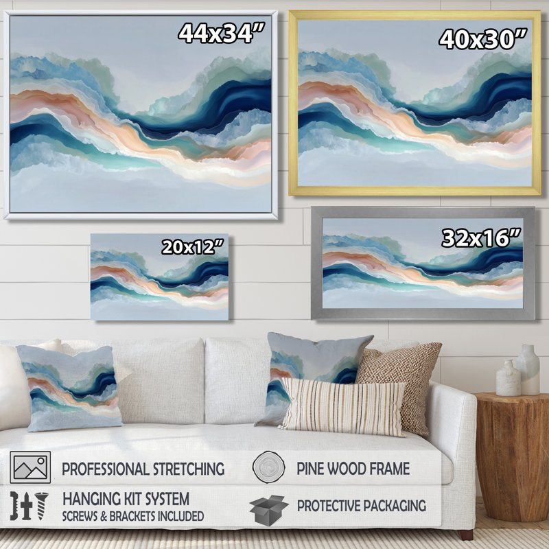 «Blue River Fragments», art sur toile à l'encre liquide, art abstrait doré, H 30 po x l 40 po, Toile tendue