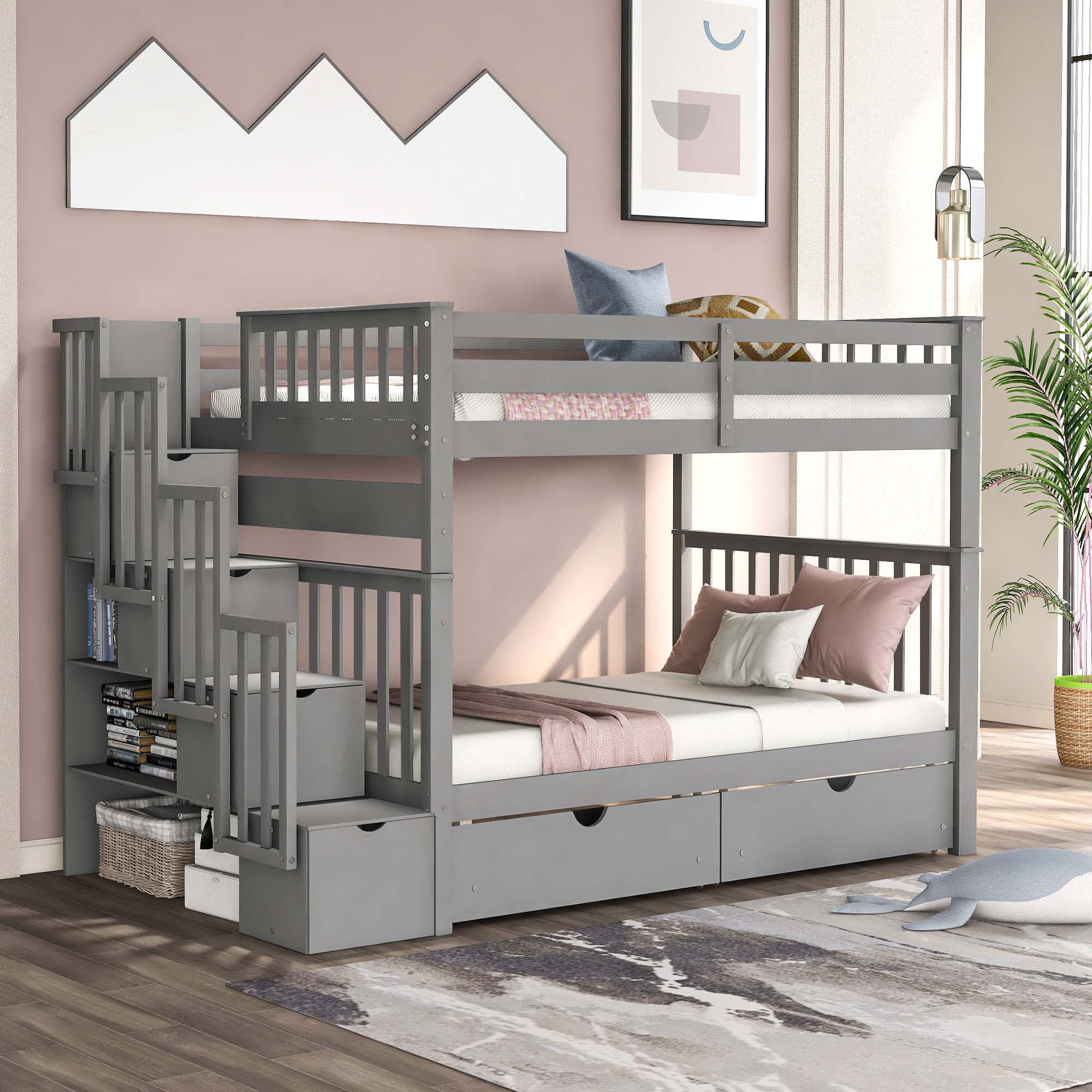 One Allium Way® Full Over Full Bunk Bed With Shelves And 6 Storage ...