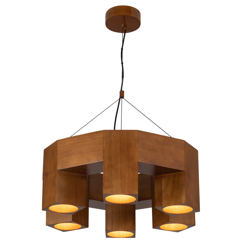 Bosco 6 - Light LED Chandelier, Natural Oak