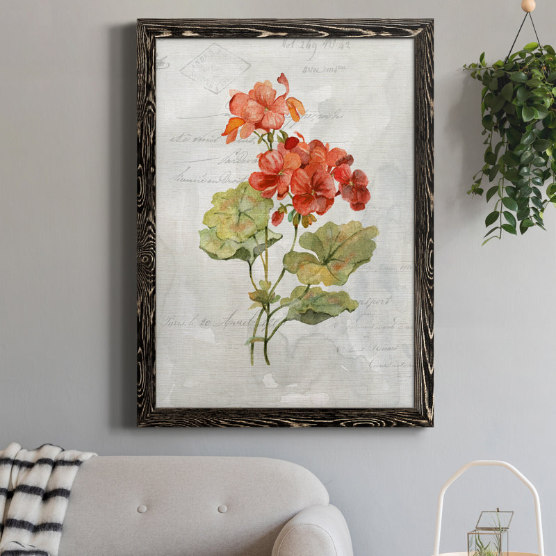 Lin géranium - peinture sur toile encadrée, H 31,5 po x l 23,5 po x P 1,5 po, Cadre noir