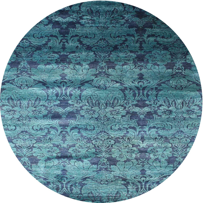 Tapis de zone bleu contemporain, Rond 7 pi