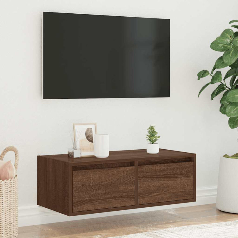 Exuma TV Stand, 25cm H x 75cm L x 35.5cm W, Brown Oak