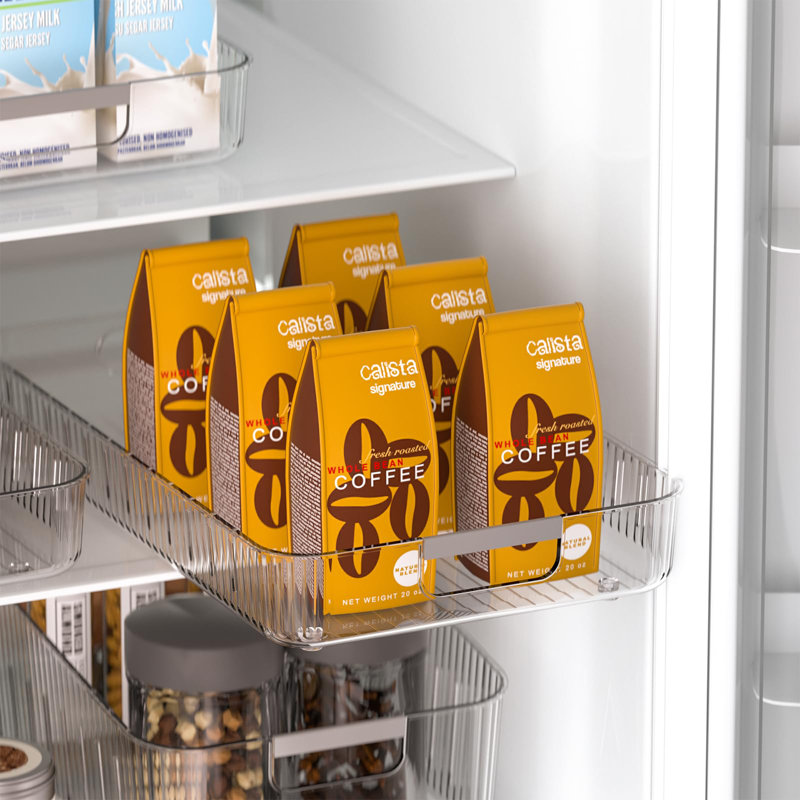 Organisateurs de réfrigérateur et rangement Ensemble de 2 bacs de rangement déroulants avec roulettes et bacs de rangement en plastique transparent sans BPA