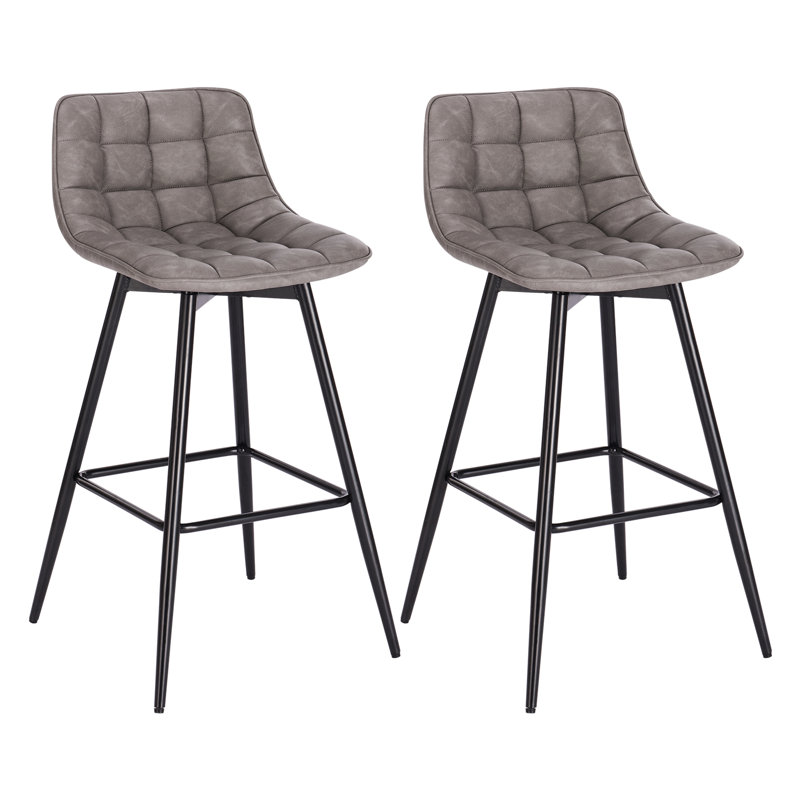 Upholstered Counter Stool with Metal Frame, Dark Grey