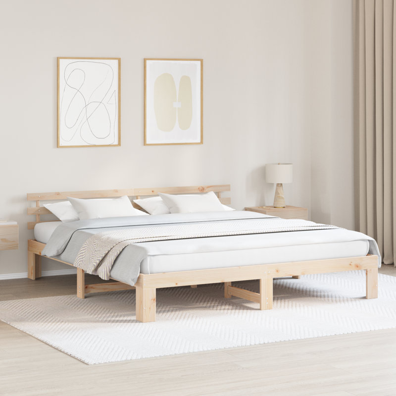 Bed Frame with Headboard Solid Pine Wood, Natural, Super King (6')