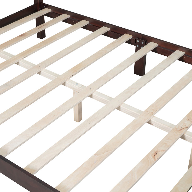Structure de lit plateforme en bois, lit plateforme de style rétro avec support en lattes de bois, Blanc, Double