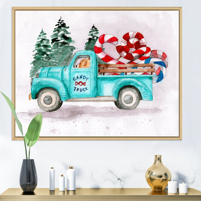 Camion bleu avec un chauffeur d'ours - reproduction sur toile