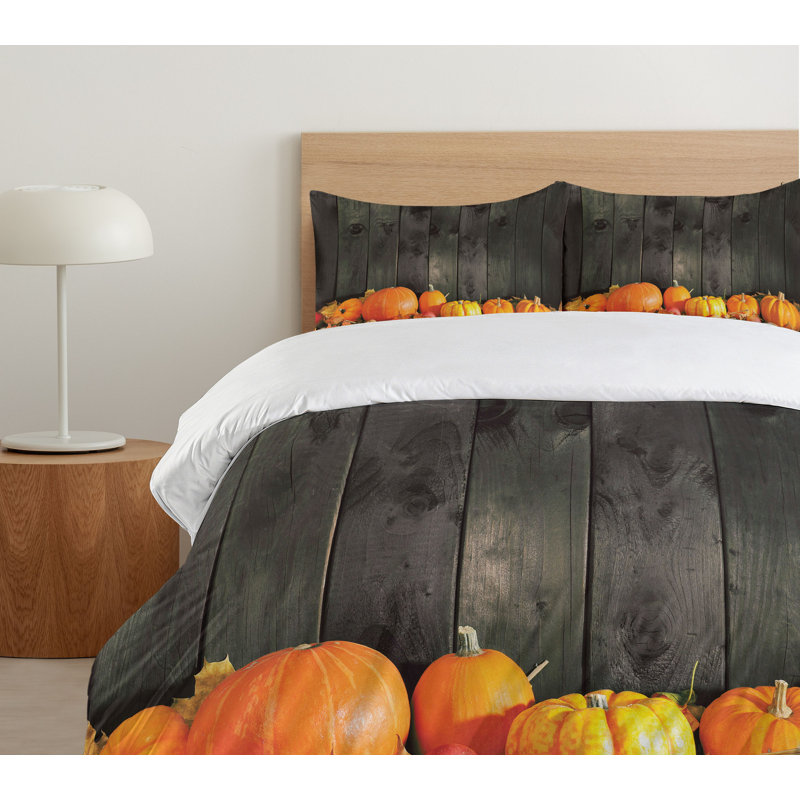 Thanksgiving Themed Pumpkin Print Queen Duvet Cover Set