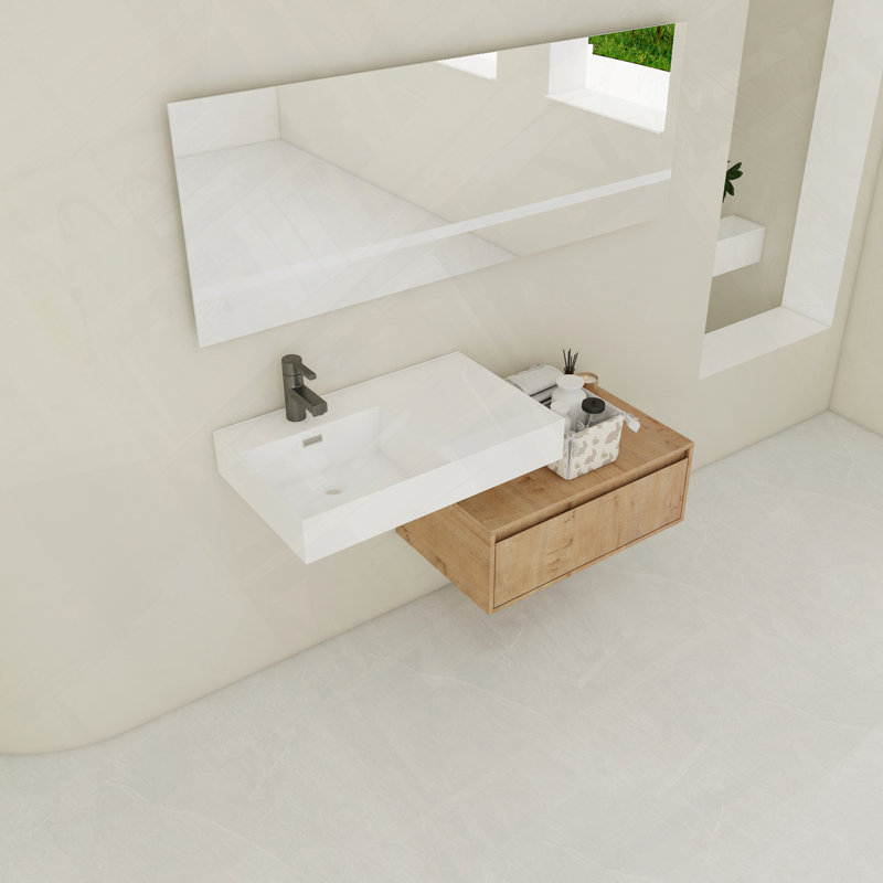 Meuble-lavabo mural avec lavabo en résine, Gauche