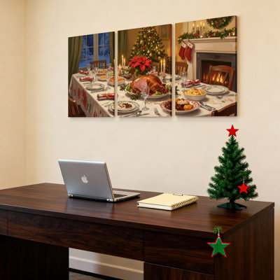 Ensemble de 3 tableaux sur toile représentant une scène de table de Noël