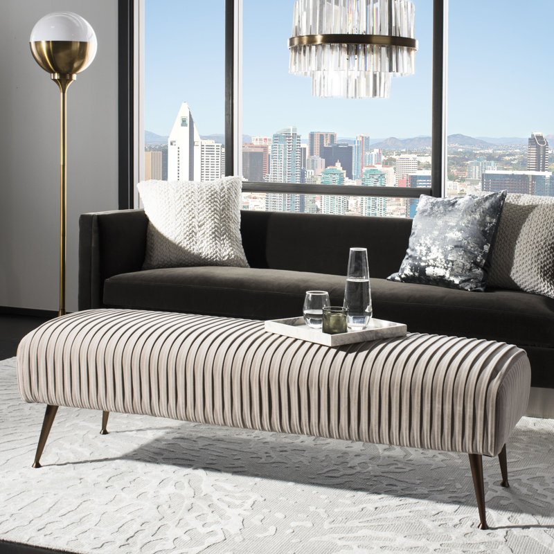Banc rembourré Thornbury, Velours amande, Noir