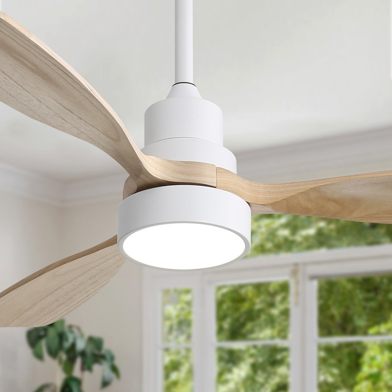 Nicloe 48'' Solid Wood Ceiling Fan with LED Lights, Oak Wood, White