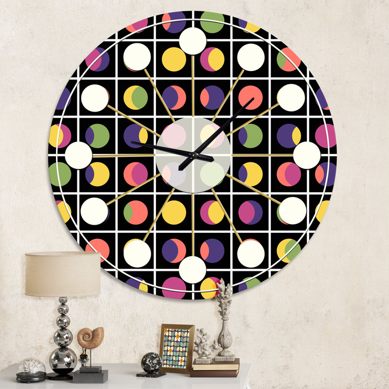 Retro Circular Moons - Mid-Century Modern wall clock, Medium