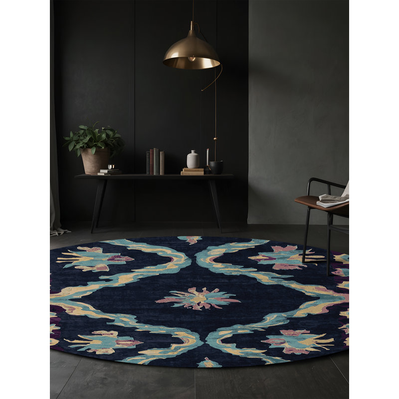 Machine Washable Grey Area Rug, Round 4'