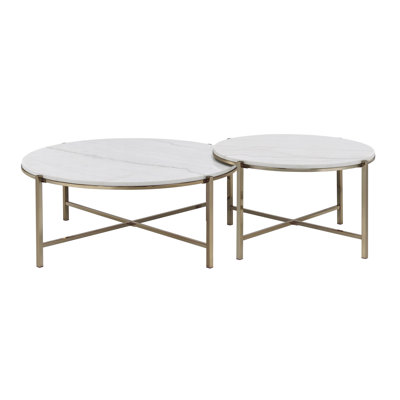 Marthony Nesting Table Set in Natural Marble Top and Nickel (Set of 2)