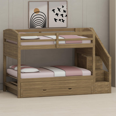 Bunk Bed with Trundle, Storage Staircase, Drawers, and Built-in Wardrobe