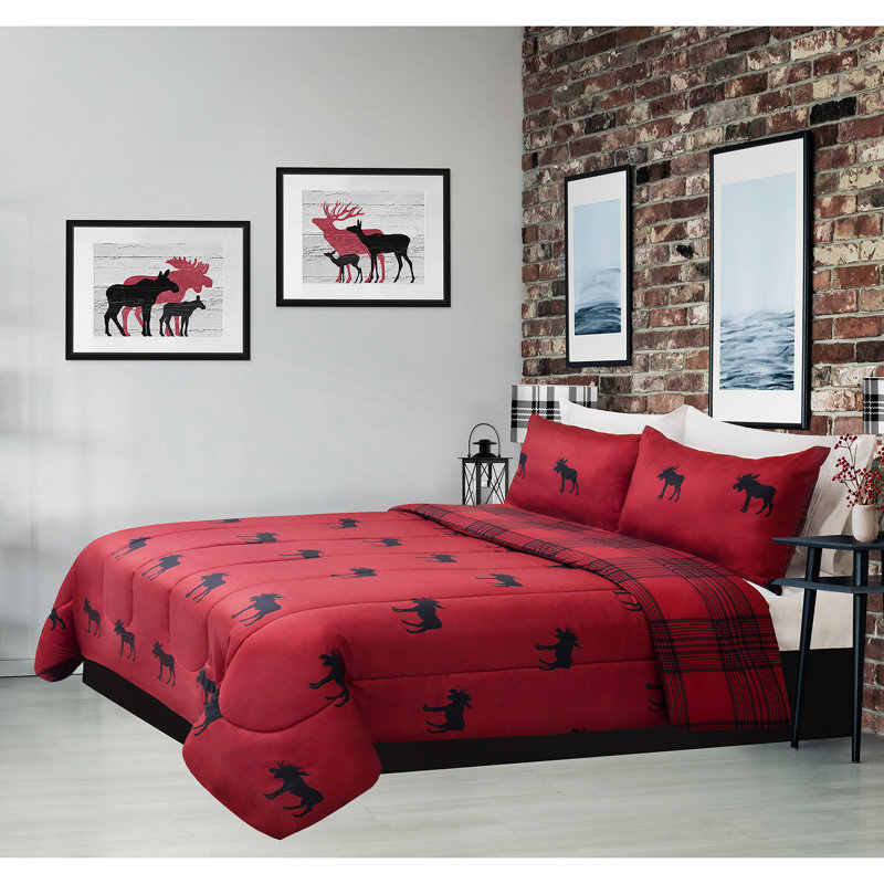  Ensemble d'édredon réversible Heathered Moose, Édredon + 2 taies décoratives pour très grand l