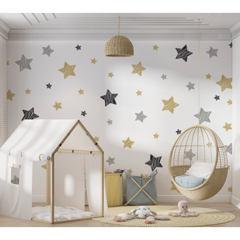 Murale pelez et collez de qualité supérieure - Étoiles dorées, L 108 po x l 150 po