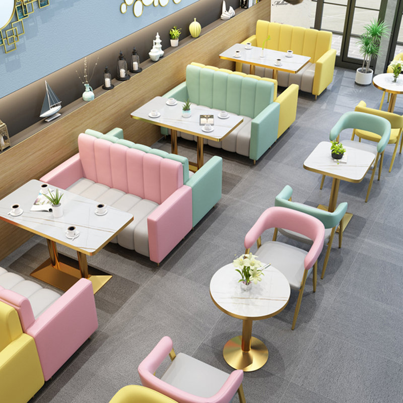 Banc rembourré en similicuir Nordic Modern Dessert Shop Cafe, Similicuir gris / jaune