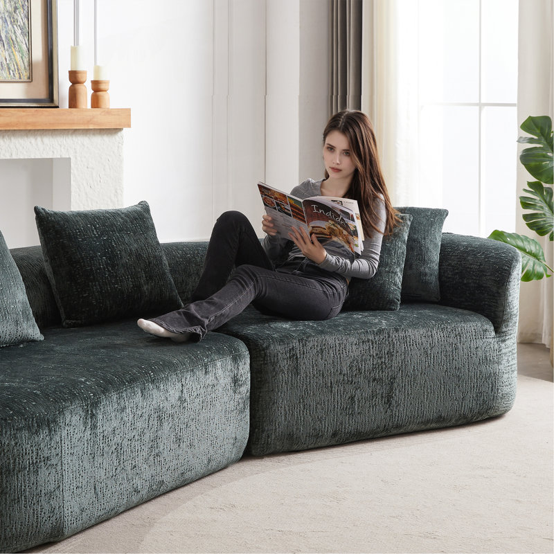 Canapé modulaire surdimensionné rembourré Modern, Orienté à droite, Chenille verte