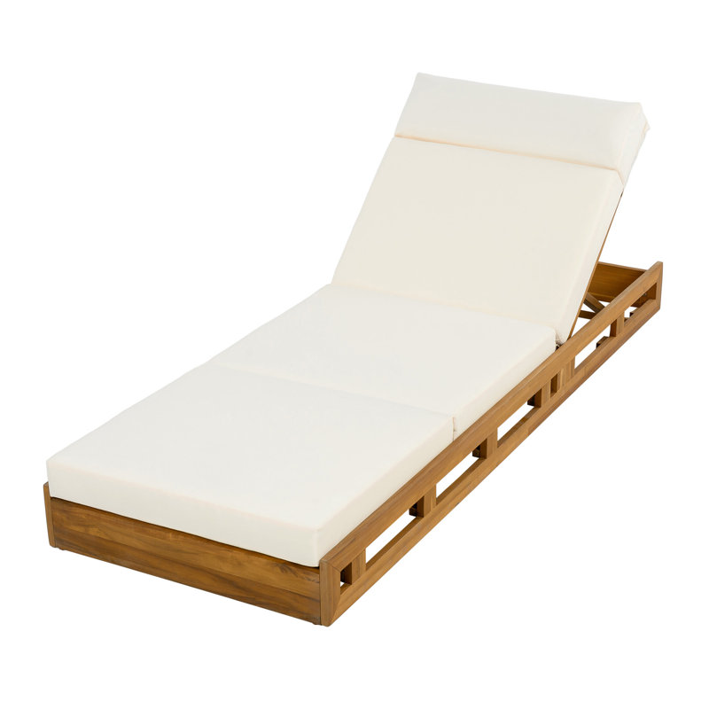Chaise longue d'extérieur inclinable en bois d'acacia massif de l 28,75 po x P 79 po x H 34 po Christopher Knight Home avec coussins résistants à l'eau