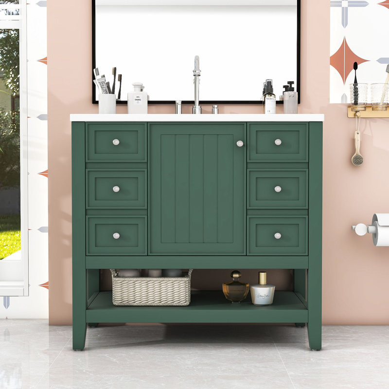 Ensemble de meuble-lavabo avec lavabo, une armoire et trois tiroirs, Vert