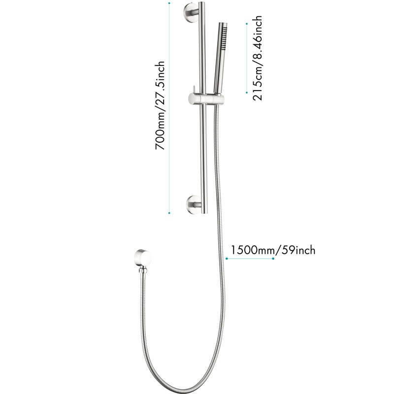 59 - Inch Hose Handheld Shower With 28 Height Adjustable Slide Bar, Stainless Steel Build, Functional Spray Patterns For Comfort Bar And Hose, Function, Brushed Nickel Steel, Modes A Relaxed