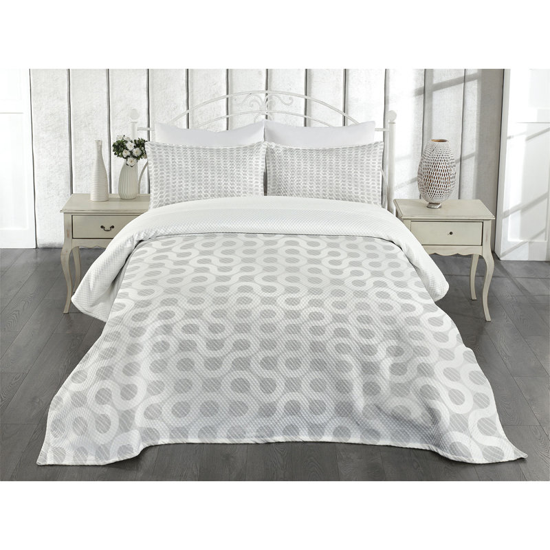 Ambesonne Grey and White Bedspread Set  Round Oval Pattern  Grey White, King Coverlet / Bedspread + 2 Standard Shams