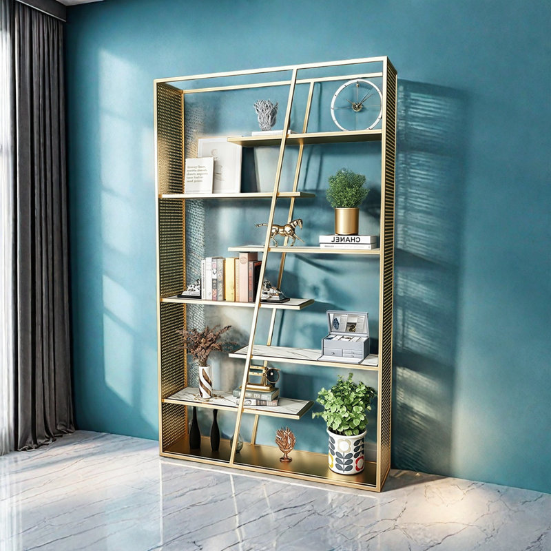 Fazeley, Doré / marbre blanc, (7 Shelves) 78.7"H x 39.3"W x 11.8"D