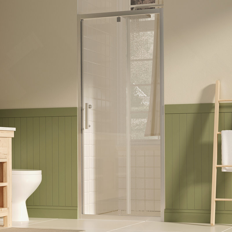 Porte de douche pivotante de l 31 à 33 po x H 72 po, porte de douche en verre trempé transparent de 1/4 po (6 mm) avec film anti-explosion, revêtement réversible Nano facile à installer, nickel brossé