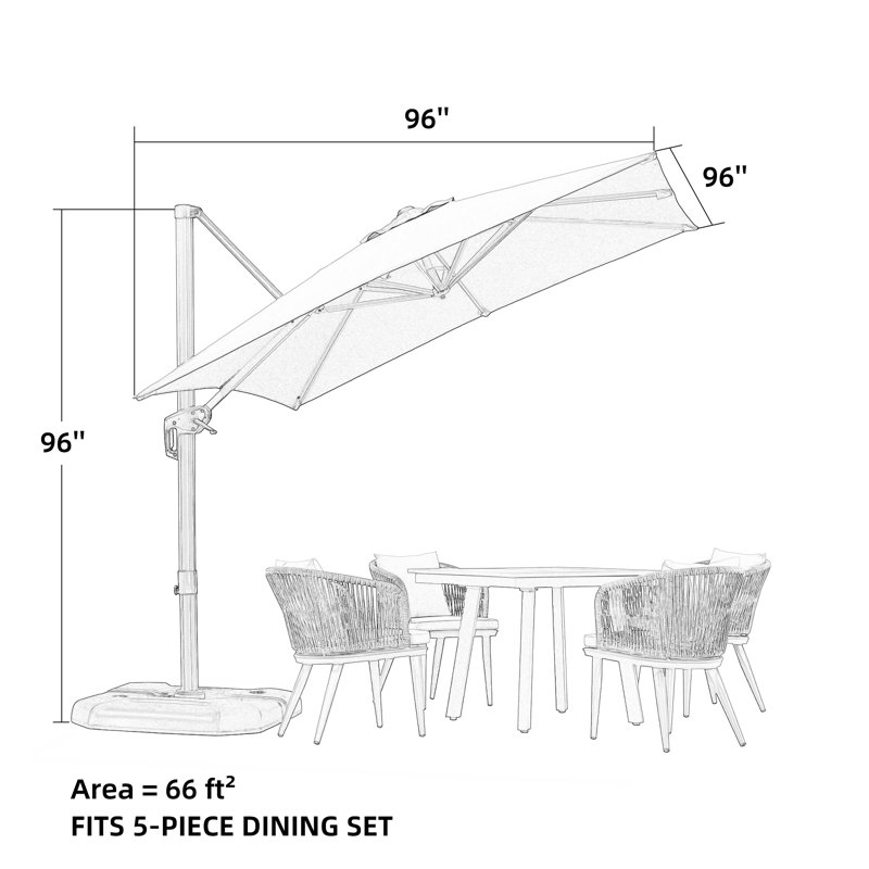 Cantilever Parasol, White, 274.3cm H x 243.8cm W x 243.8cm D