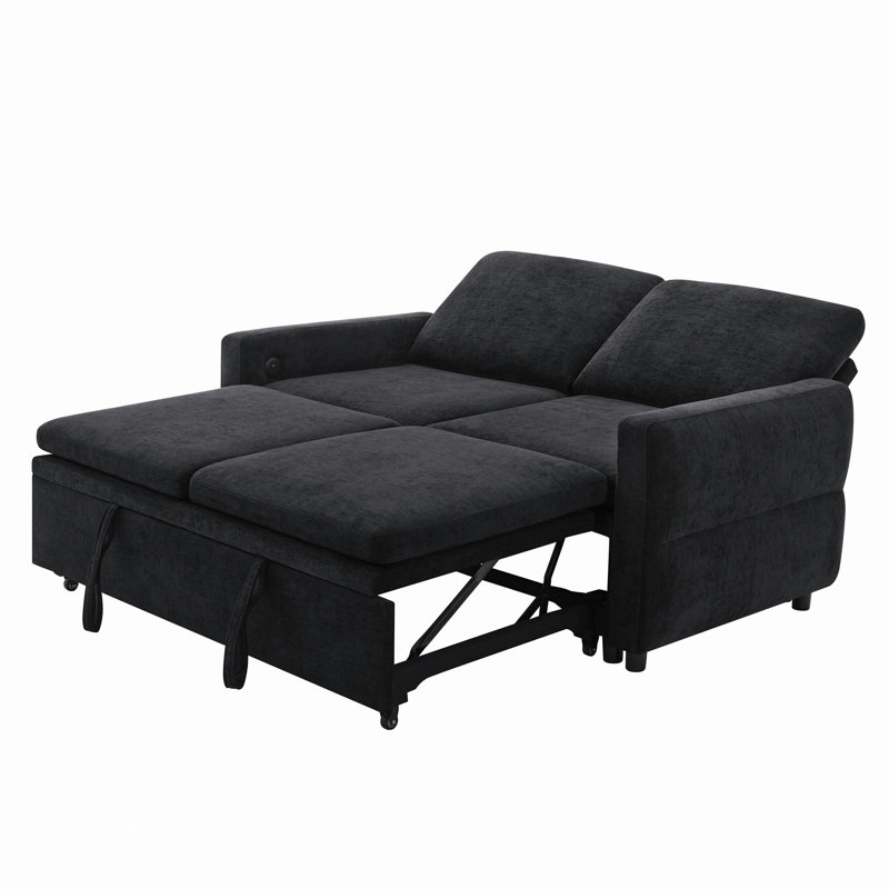 Canapé-lit convertible avec canapé-lit de 62,75 po avec dossier réglable et ports USB pour le salon, Noir