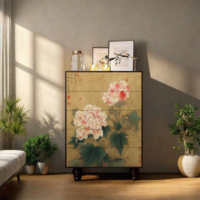 Natural Wood Five Drawer Storage Cabinet