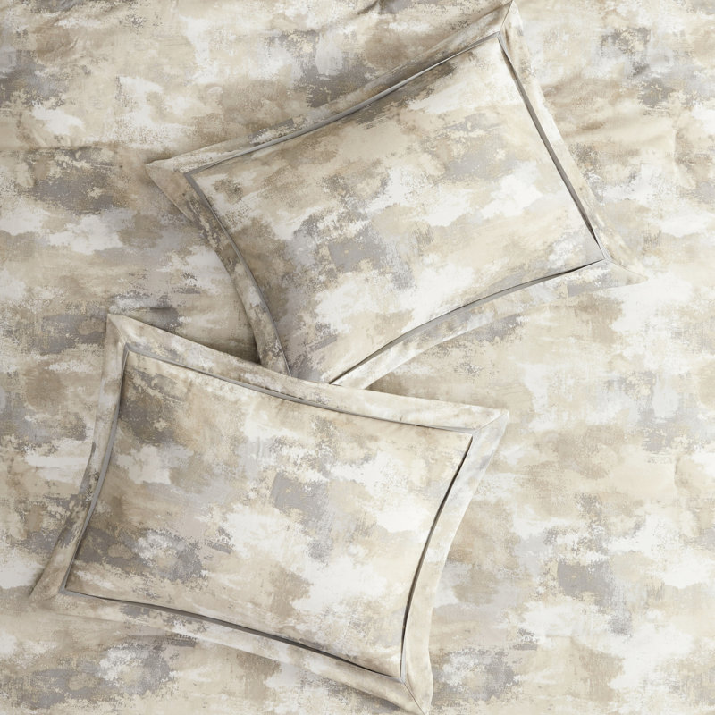 Édredon 7 pièces - literie à imprimé abstrait très grand et 1 jupe de lit tissage gris lavable à la machine