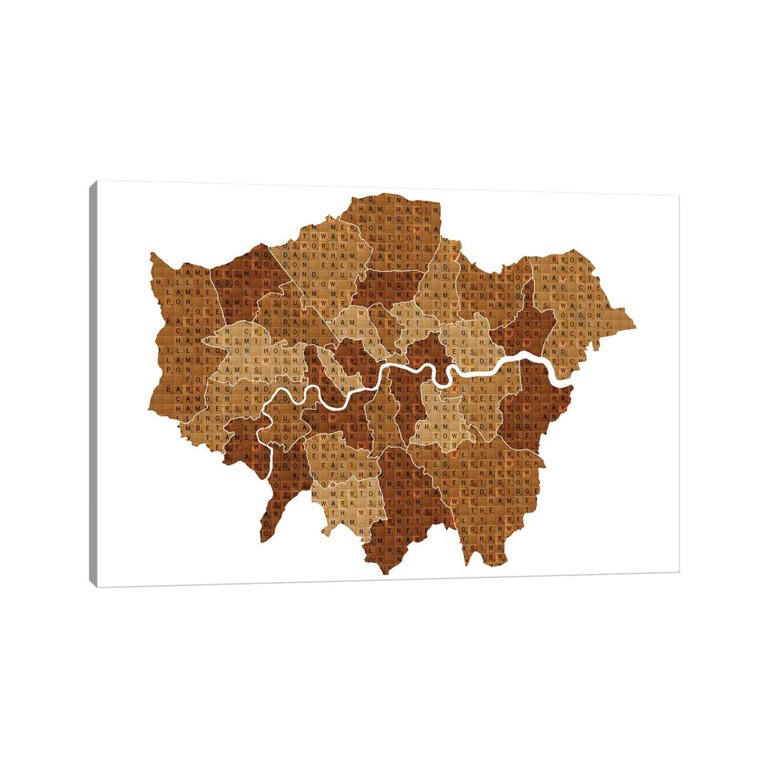 Scrabble London von Gary Hogben - Galerieverpackte Leinwand Giclée auf Leinwand ohne Rahmen