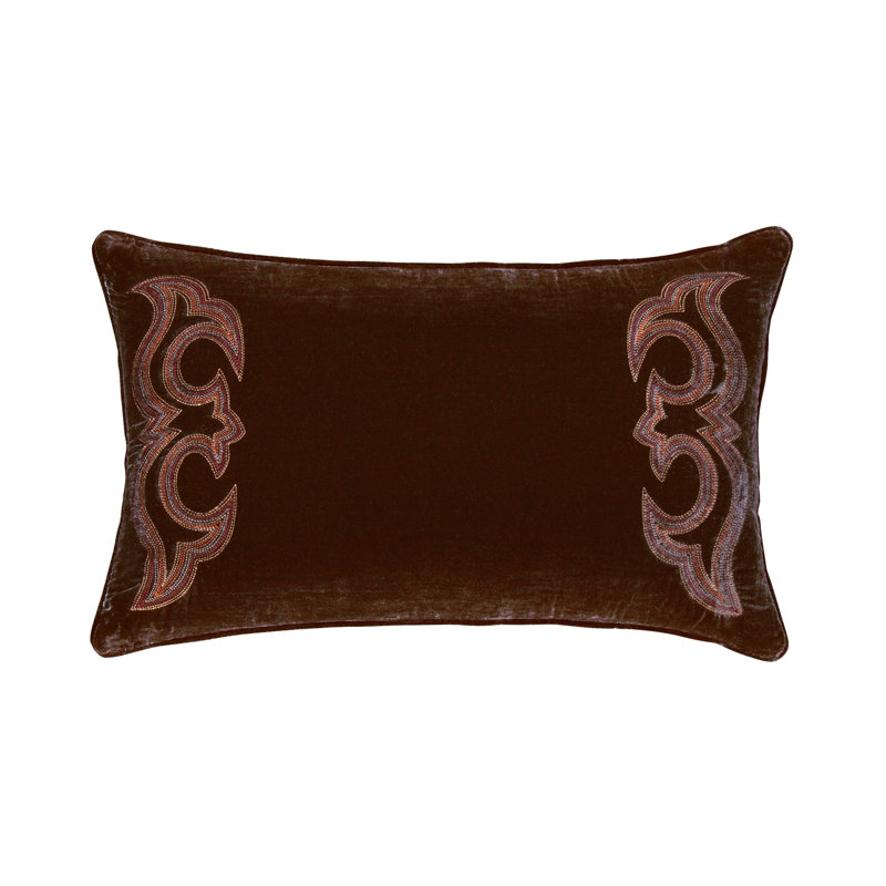 Coussin décoratif en soie synthétique Stella, Formes géométriques cuivrées brunes, Rectangulaire