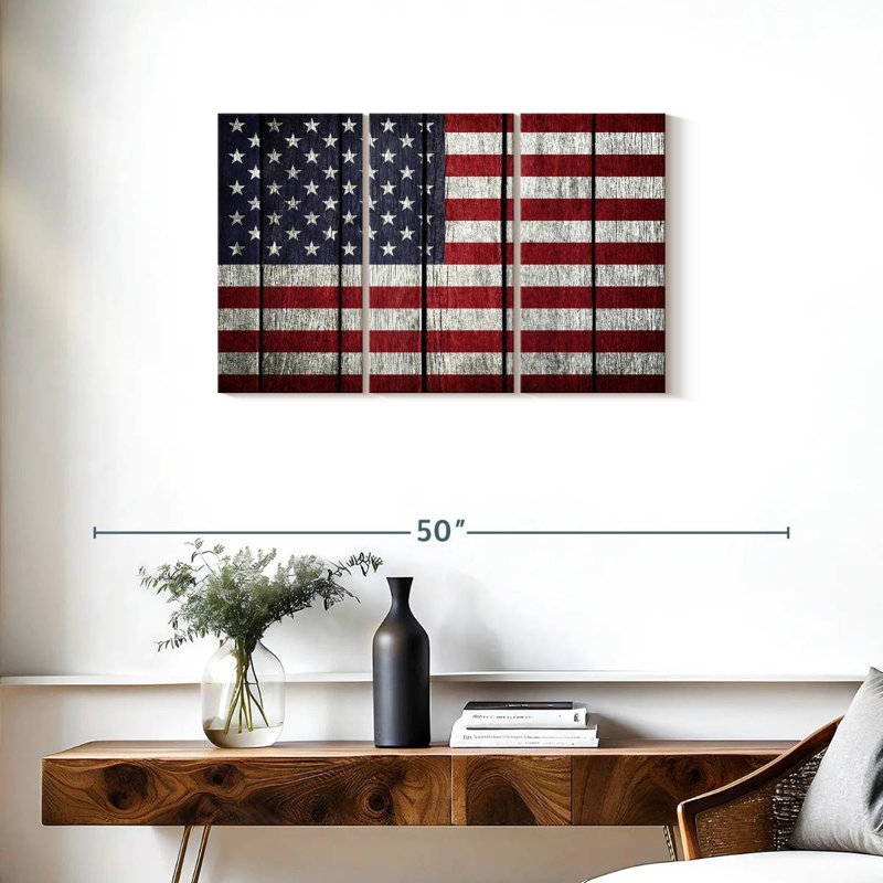 Drapeau américain Borges sur bois, H 20 po x l 33 po
