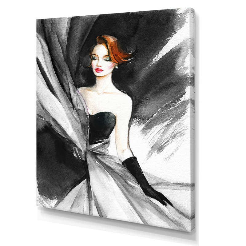 «Black and White Glam Woman», art mural sur toile Glam, H 20 po x l 12 po x P 1,5 po, Toile tendue